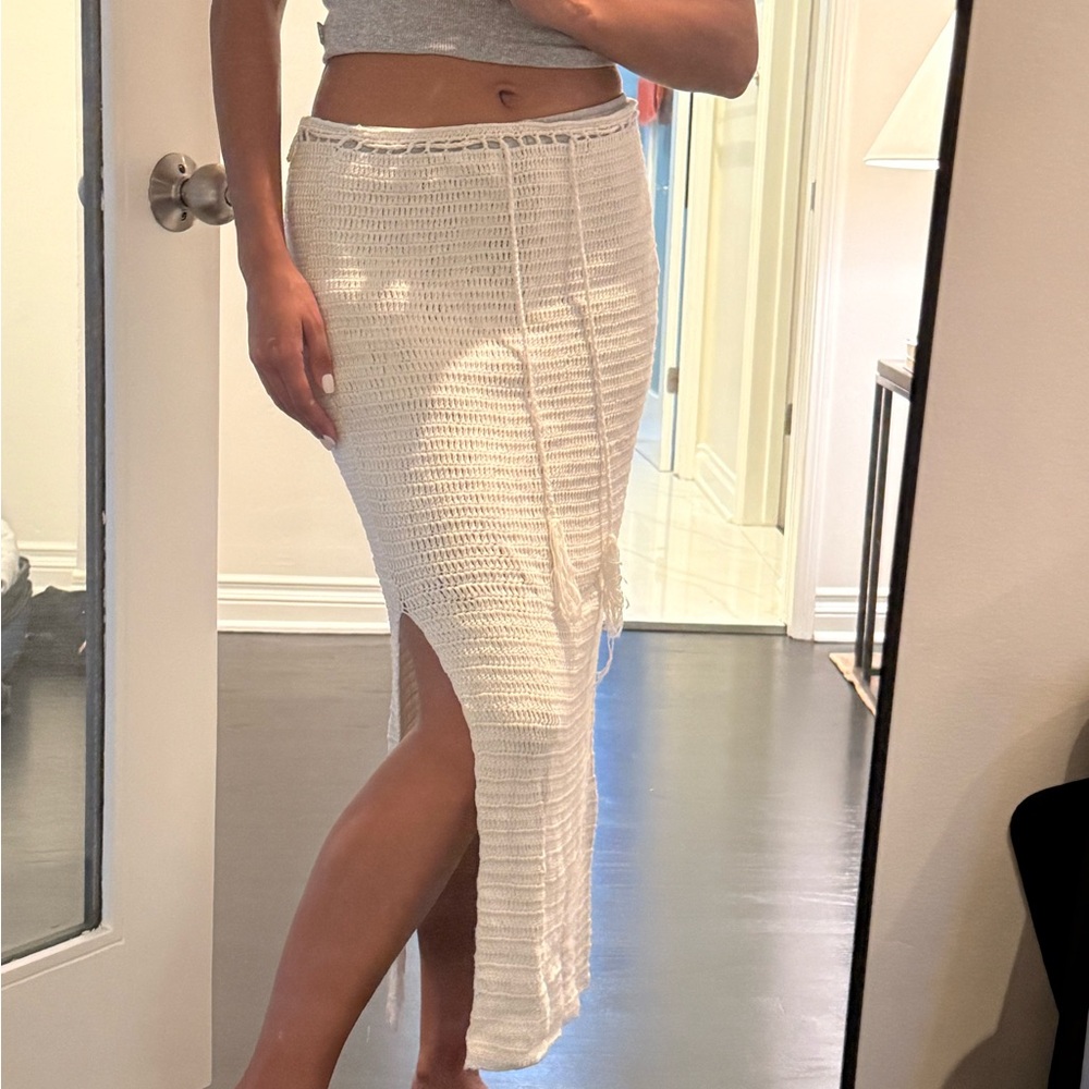 Chic Cream Knit Midi Skirt